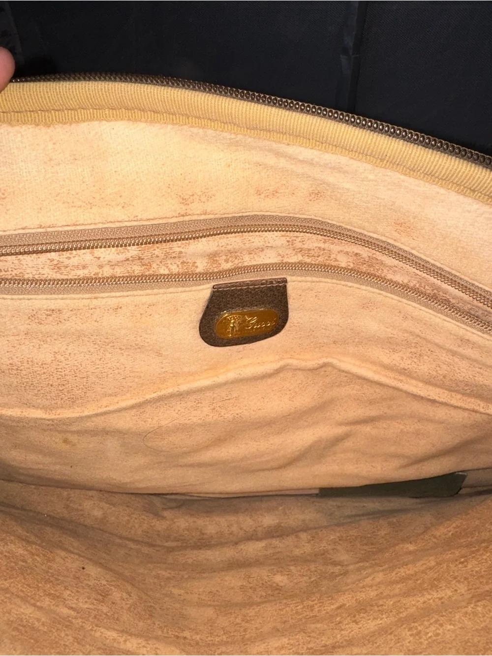Vintage Gucci Beige Monogram Travel Bag with Brown Trim